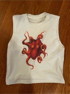 White Tank Top with Red Octopus Graphic
